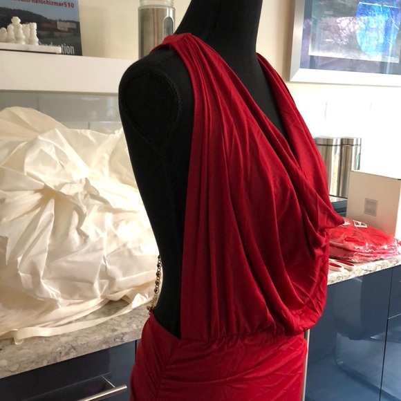 Scarlet draped open back gown - Picture 7 of 8